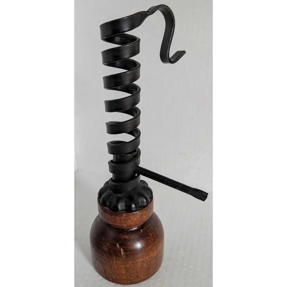 Vintage Courting Candle Holder Wood & Wrought Iron Spiral Adjustable Primitive